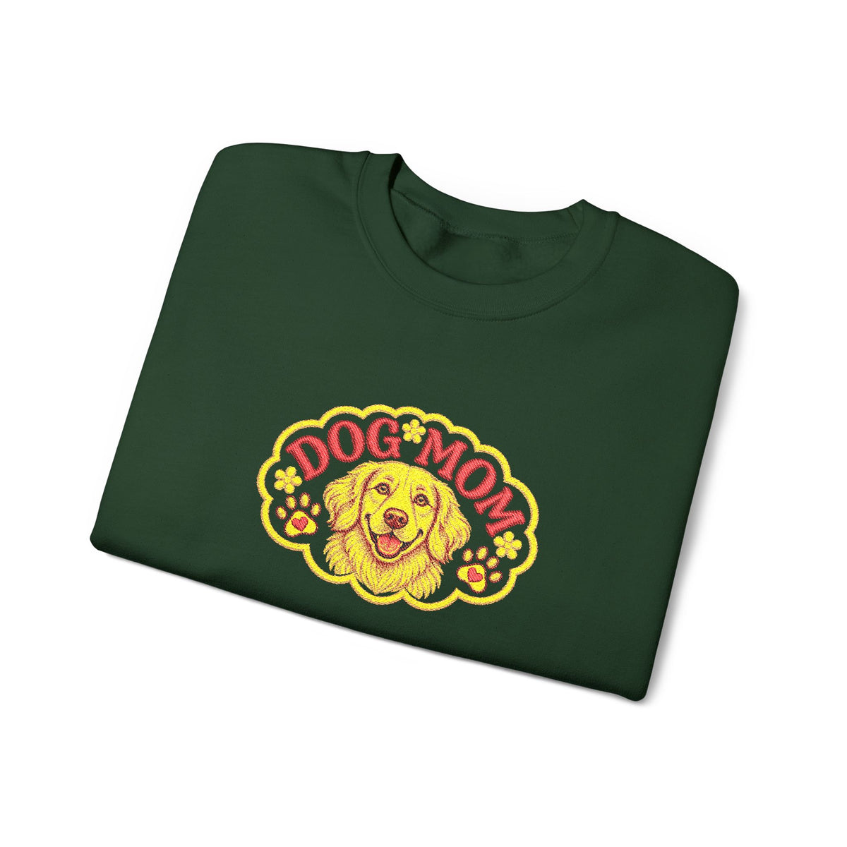 Embroidery Dog Mom Crewneck Sweatshirt — Vintage Golden Retriever Graphic