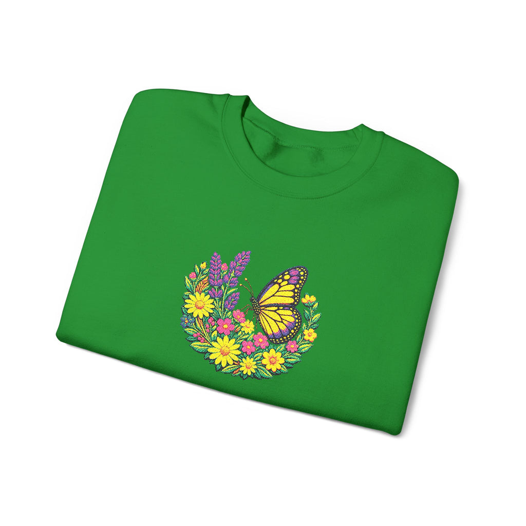 Butterfly Floral Crewneck Sweatshirt —Embroidery  Yellow Monarch Flower Wreath