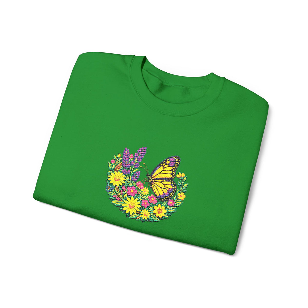 Butterfly Floral Crewneck Sweatshirt —Embroidery  Yellow Monarch Flower Wreath