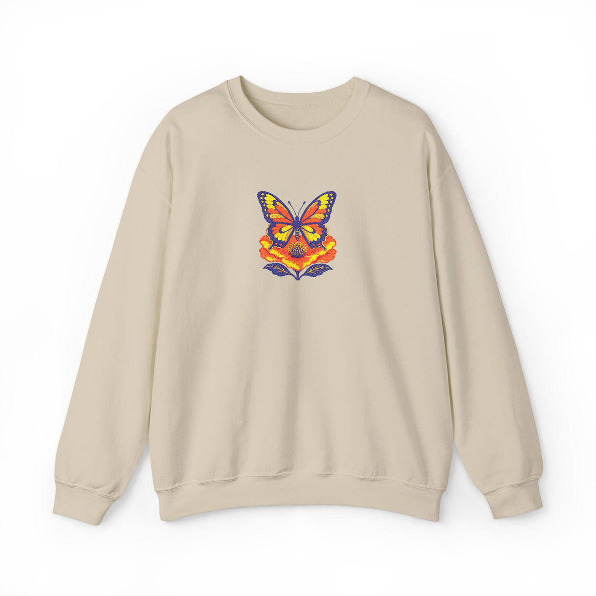 Butterfly Fox Crewneck Sweatshirt — Embroidery Colorful Geometric Animal Design