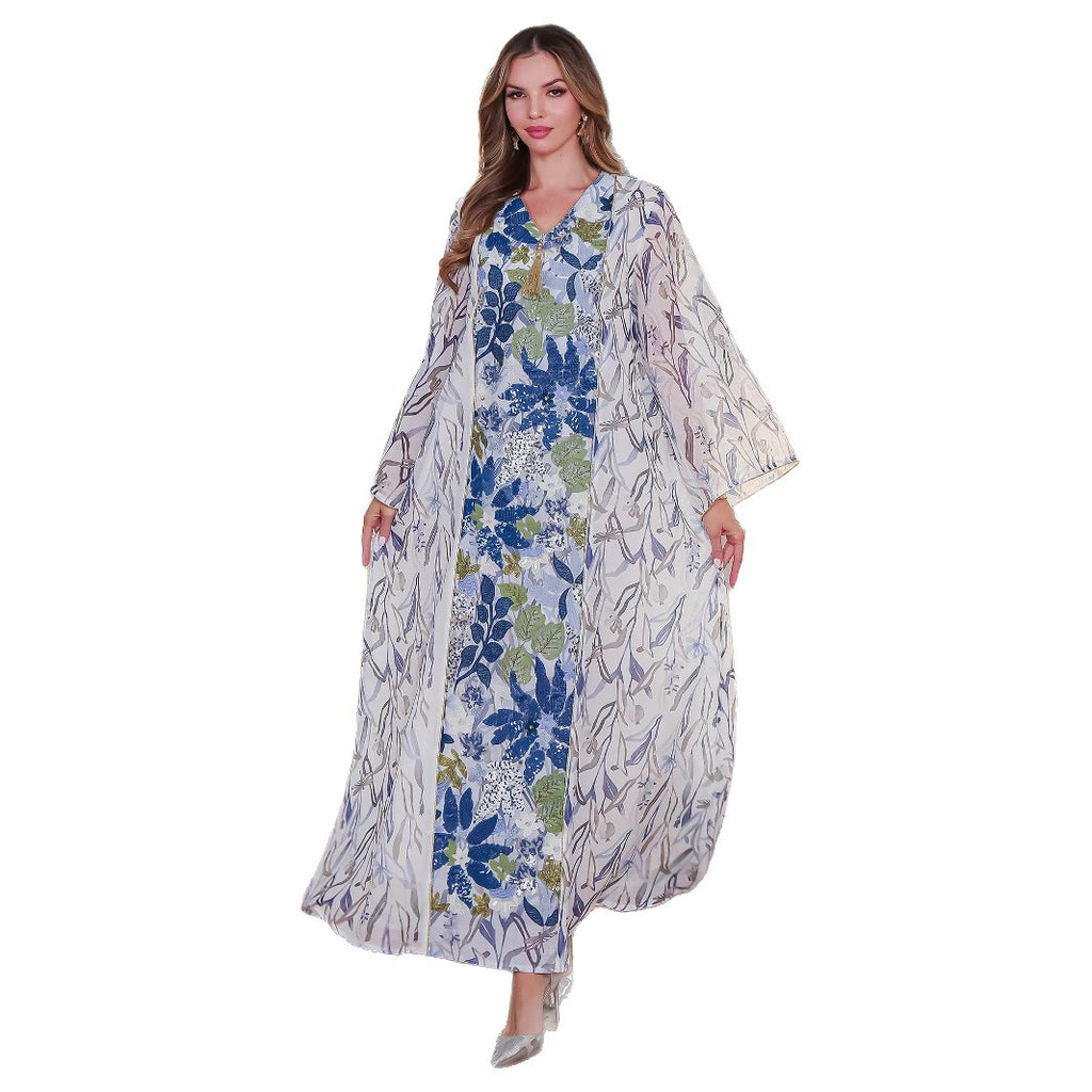 Muslim  Women's Arab Clothing Dress with Print and Sequins