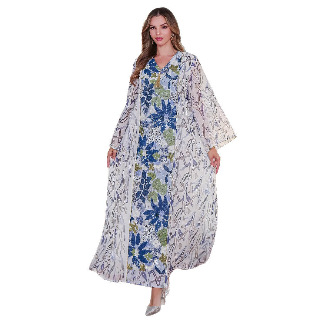 Muslim  Women's Arab Clothing Dress with Print and Sequins