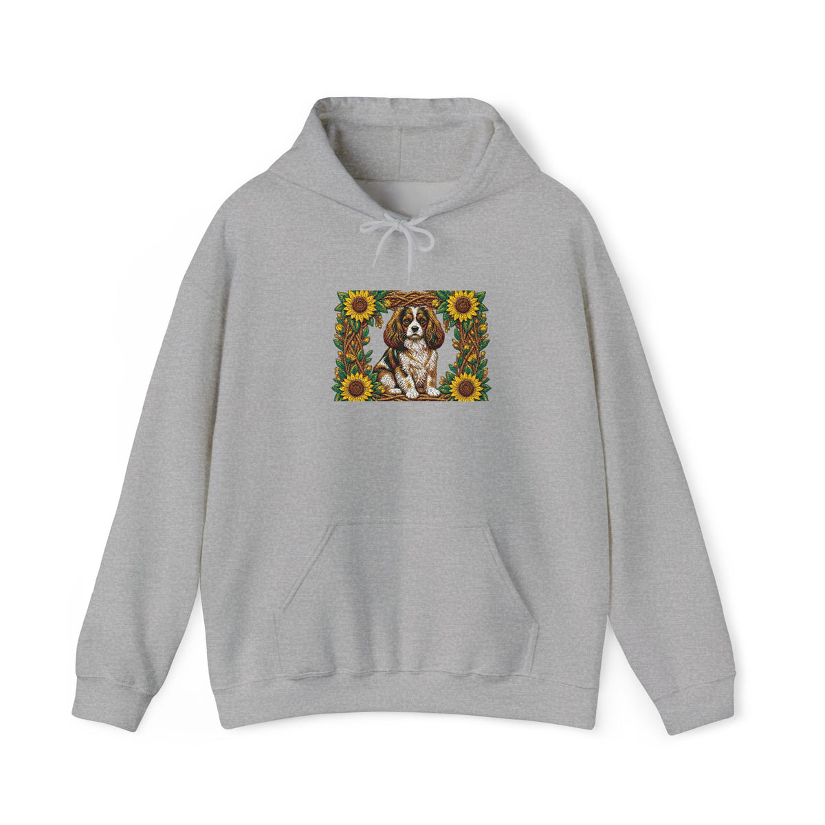 Embroidery Cavalier King Charles Spaniel Sunflower Hoodie - Floral Dog Lover Sweatshirt