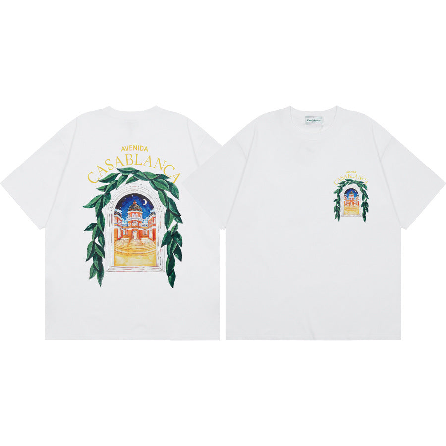 Loose short-sleeved T-shirts for women Modern art for Casablanca city landmarks