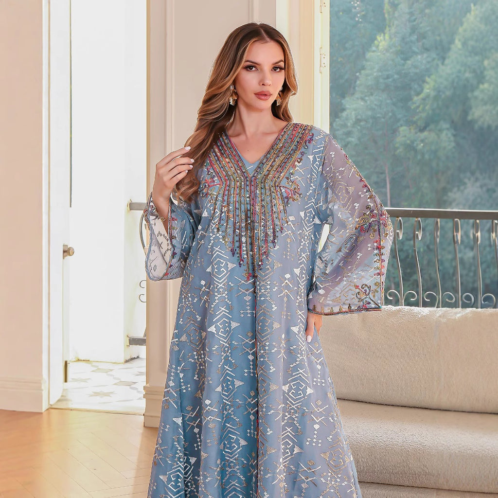 Muslim Women's Dress Long Skirt Abaya Arabic Embroidered Robe