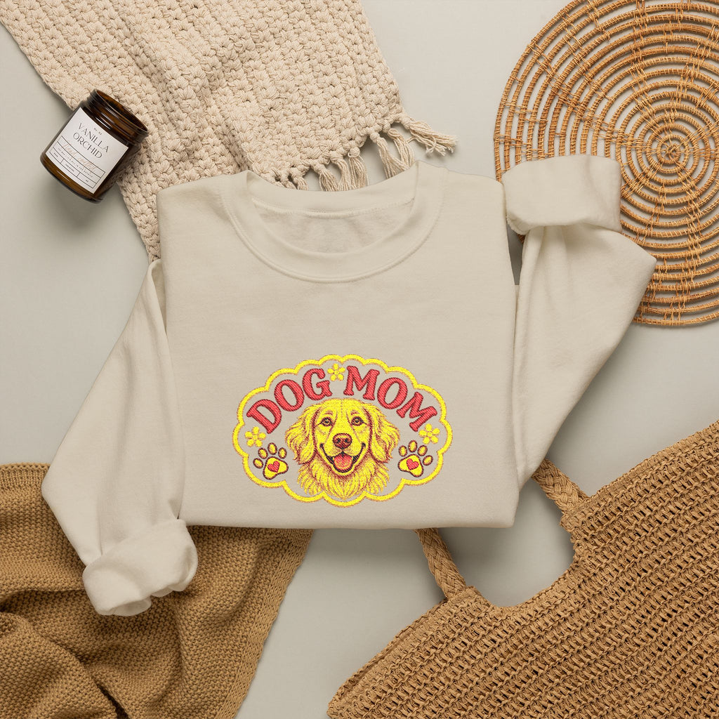 Embroidery Dog Mom Crewneck Sweatshirt — Vintage Golden Retriever Graphic
