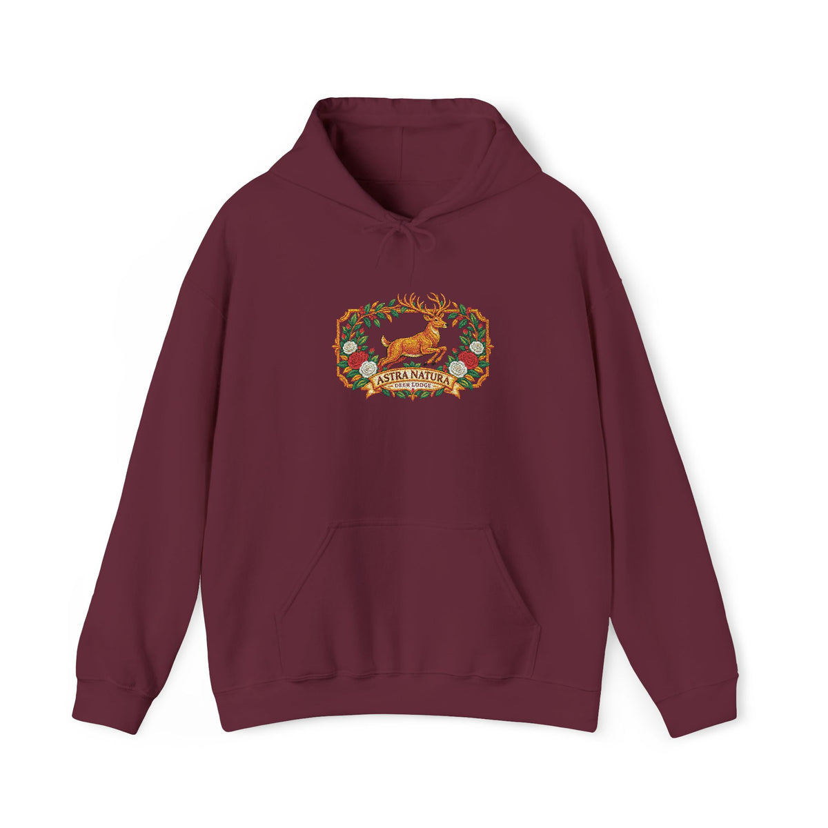 Embroidery Deer in Field  Mosaic Hoodie — Colorful Tribal Deer Graphic Pullover