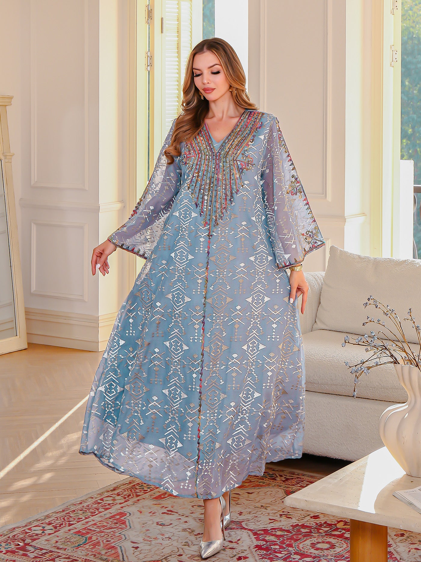 Muslim Women's Dress Long Skirt Abaya Arabic Embroidered Robe