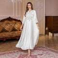 Middle Eastern Muslim Women's  with Rope Embroidery Dubai Long Dress Evening Gown, Arabic Saudi Embroidered Kaftan