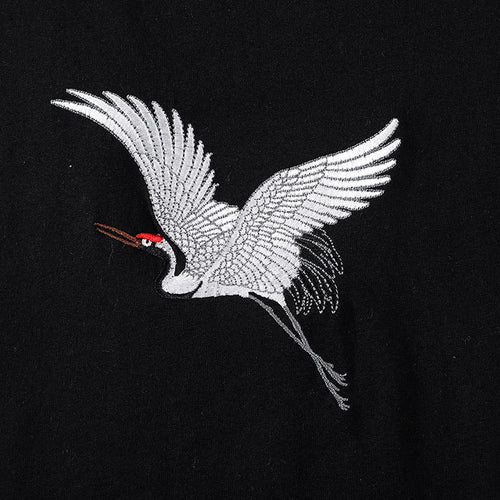 Cotton T-Shirts Embroidery Storks Bird  flying and landing  on Trees