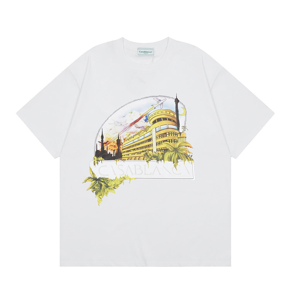 Loose short-sleeved T-shirts for women Modern art for Casablanca city landmarks
