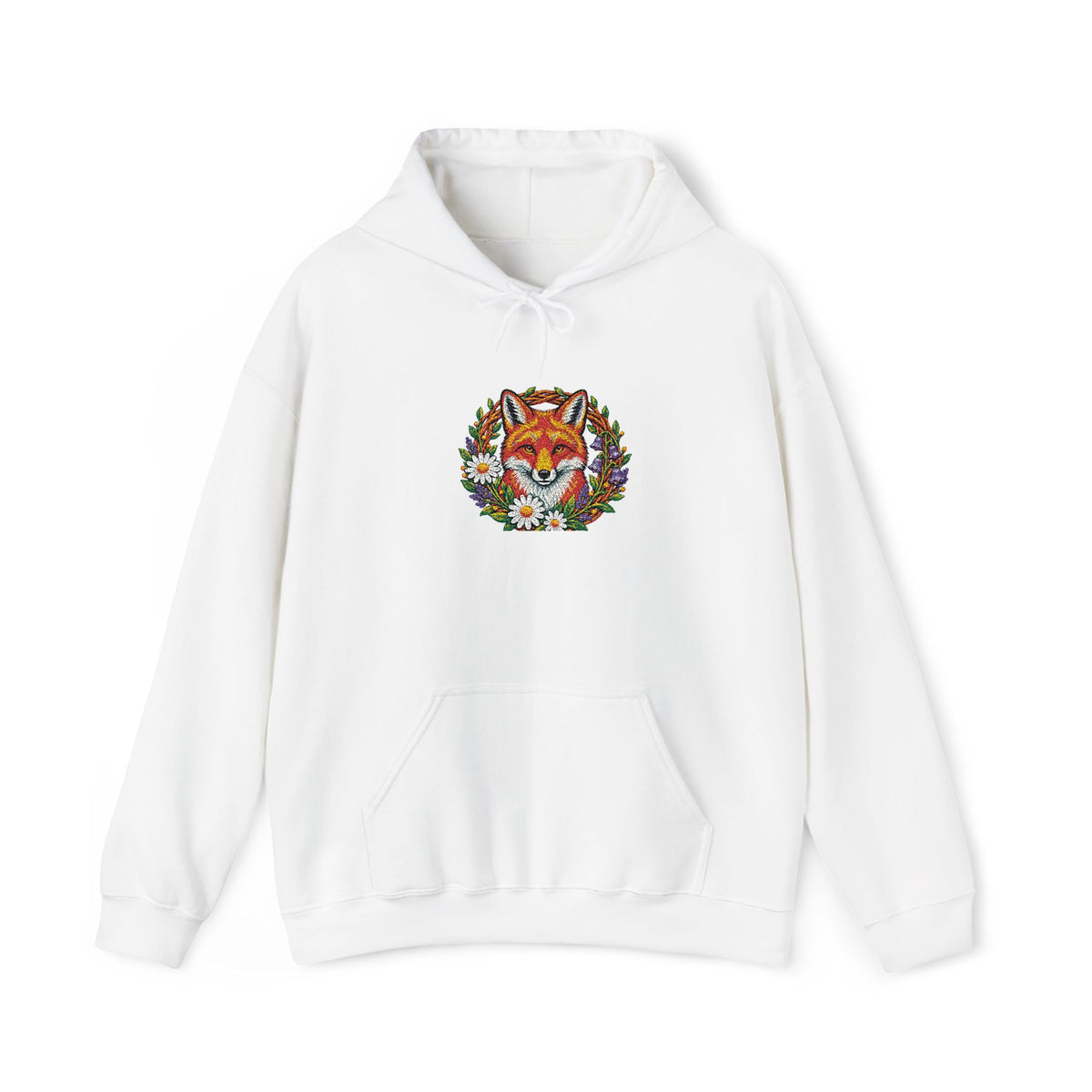 Embroidery Floral Fox Hoodie — Colorful Watercolor Animal Graphic Sweatshirt