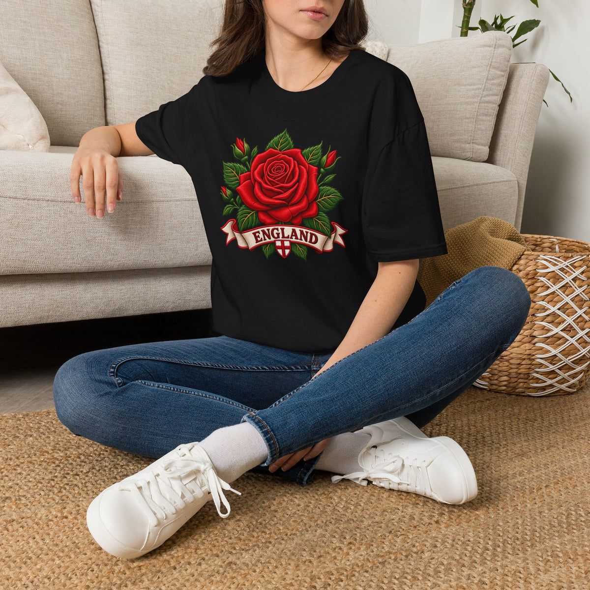 England Rose T-Shirt — Vintage Red Rose Floral Crest Tee