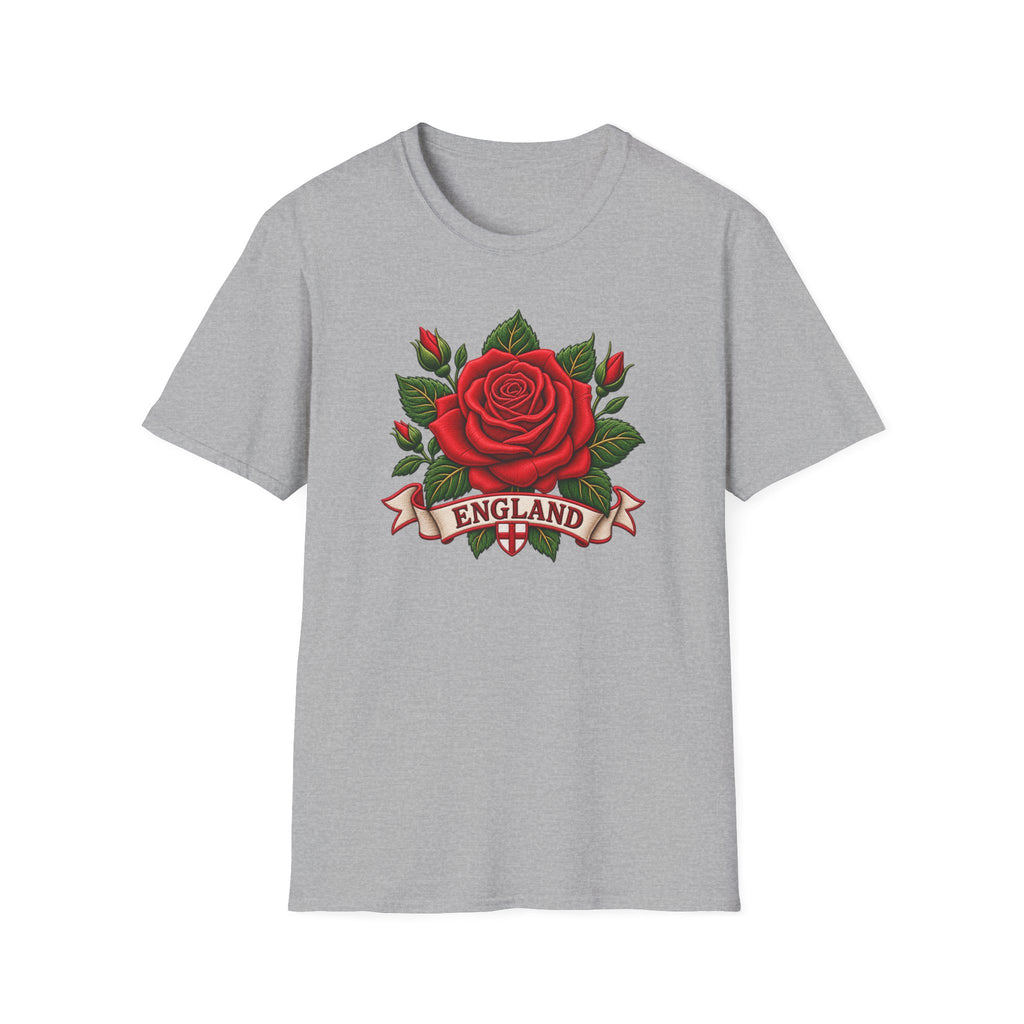 England Rose T-Shirt — Vintage Red Rose Floral Crest Tee