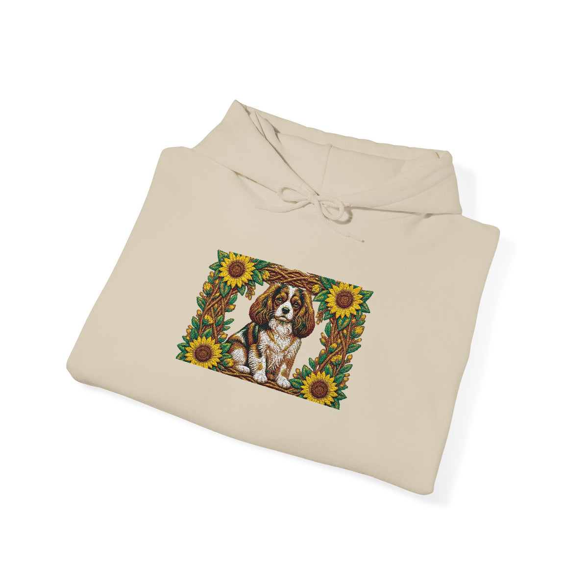 Embroidery Cavalier King Charles Spaniel Sunflower Hoodie - Floral Dog Lover Sweatshirt