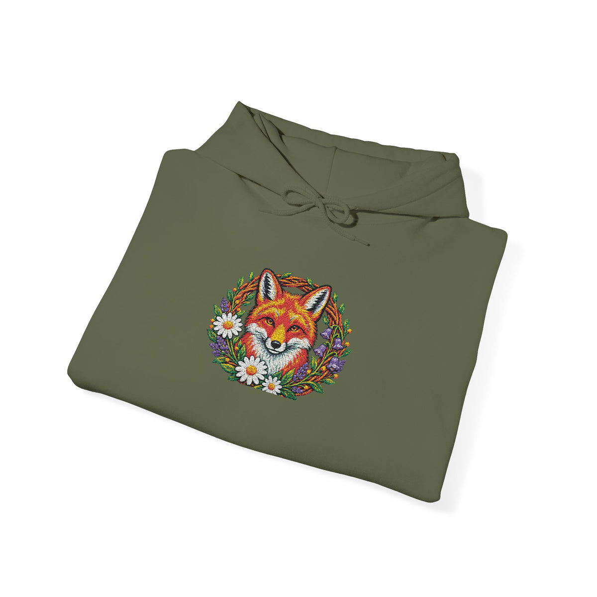 Embroidery Floral Fox Hoodie — Colorful Watercolor Animal Graphic Sweatshirt