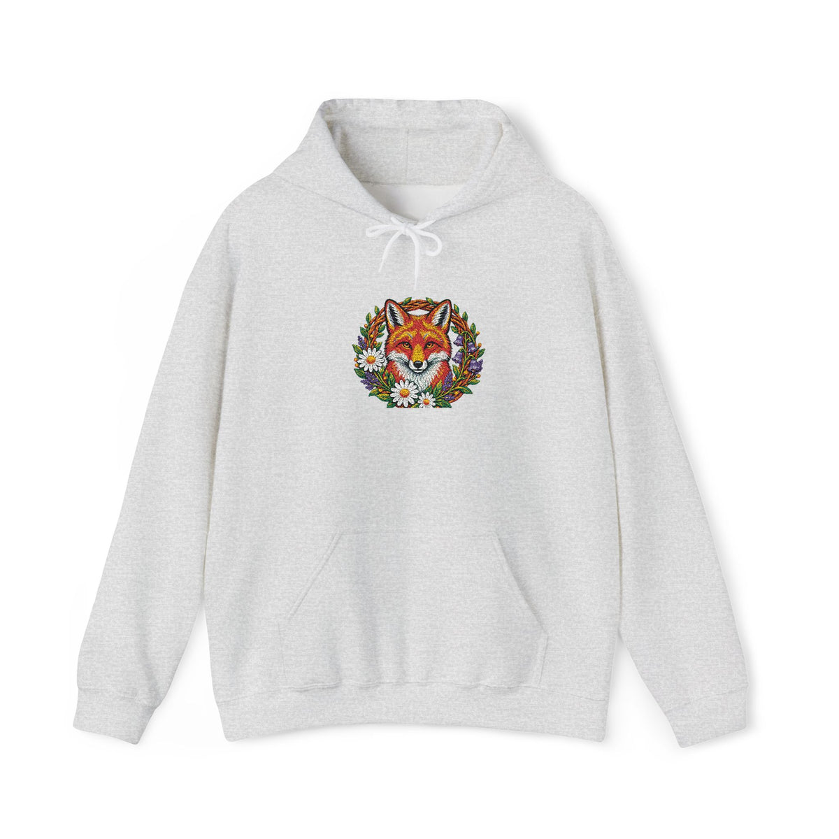 Embroidery Floral Fox Hoodie — Colorful Watercolor Animal Graphic Sweatshirt