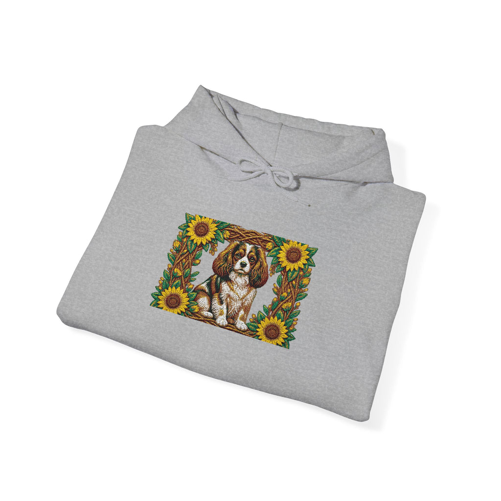 Embroidery Cavalier King Charles Spaniel Sunflower Hoodie - Floral Dog Lover Sweatshirt