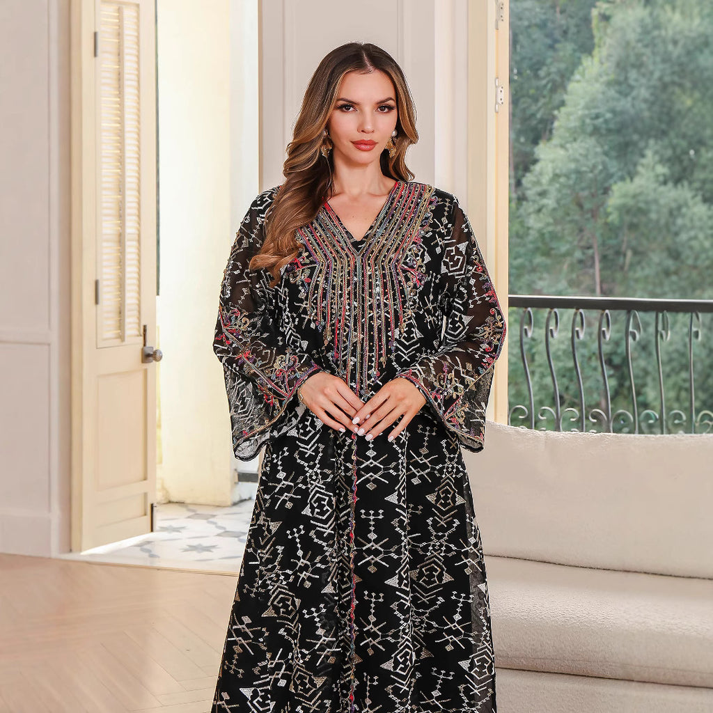Muslim Women's Dress Long Skirt Abaya Arabic Embroidered Robe