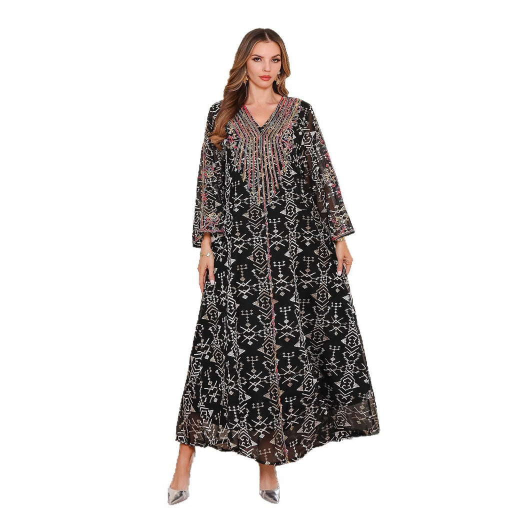 Muslim Women's Dress Long Skirt Abaya Arabic Embroidered Robe