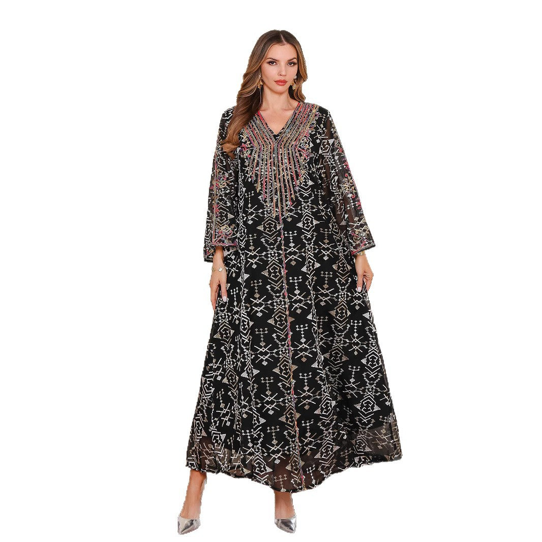 Muslim Women's Dress Long Skirt Abaya Arabic Embroidered Robe