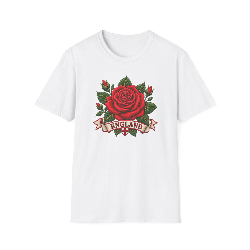 England Rose T-Shirt — Vintage Red Rose Floral Crest Tee