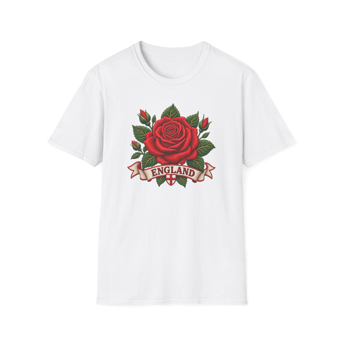 England Rose T-Shirt — Vintage Red Rose Floral Crest Tee