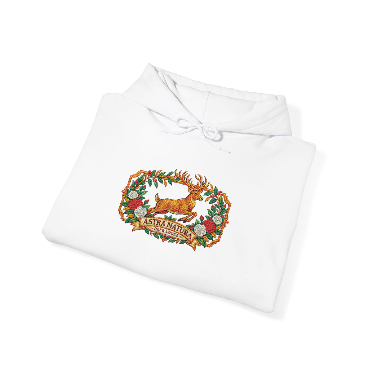 Embroidery Deer in Field  Mosaic Hoodie — Colorful Tribal Deer Graphic Pullover