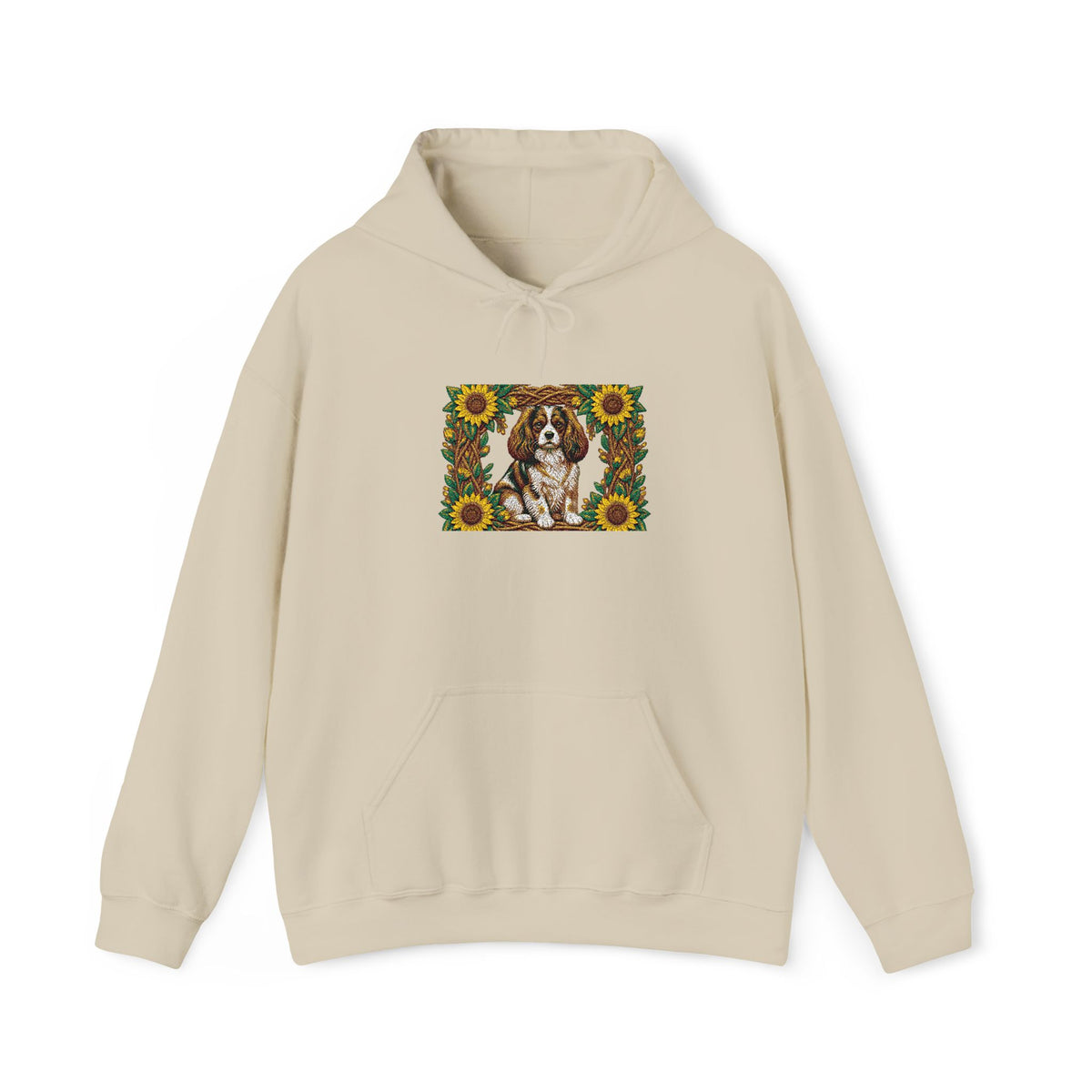 Embroidery Cavalier King Charles Spaniel Sunflower Hoodie - Floral Dog Lover Sweatshirt