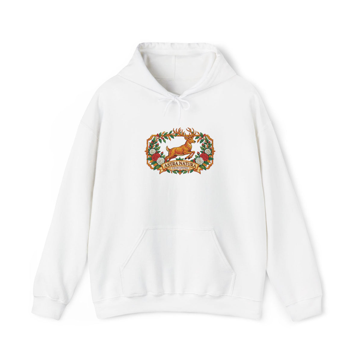 Embroidery Deer in Field  Mosaic Hoodie — Colorful Tribal Deer Graphic Pullover