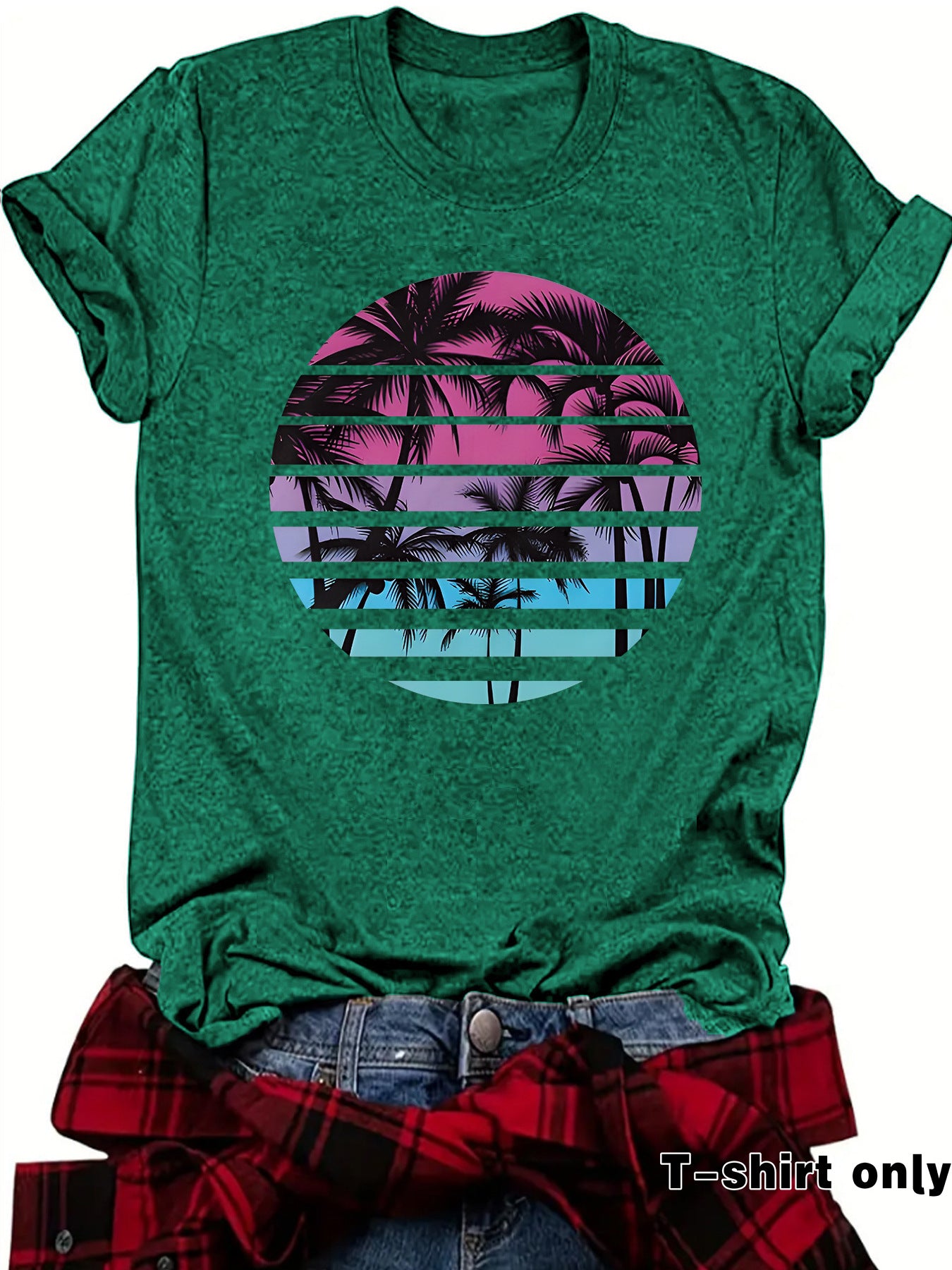 Beach Shirts for Women Coconut Trees Printed T-shirt Short Sleeve T-shirt