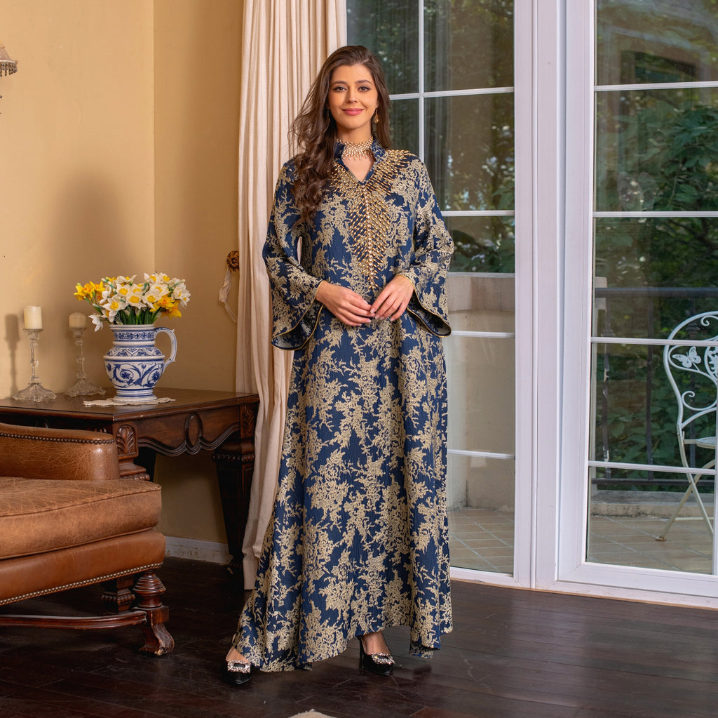 Evening Dress Embroidered Floral Kaftan Long Dress