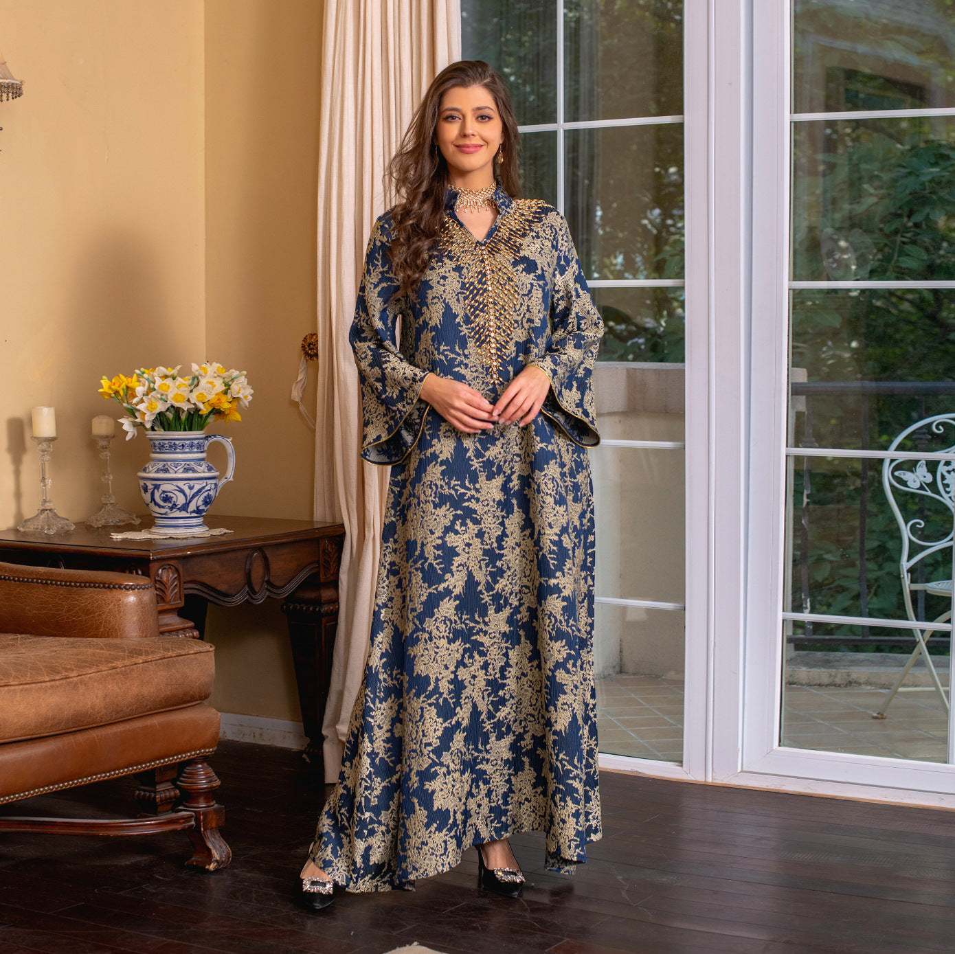 Evening Dress Embroidered Floral Kaftan Long Dress