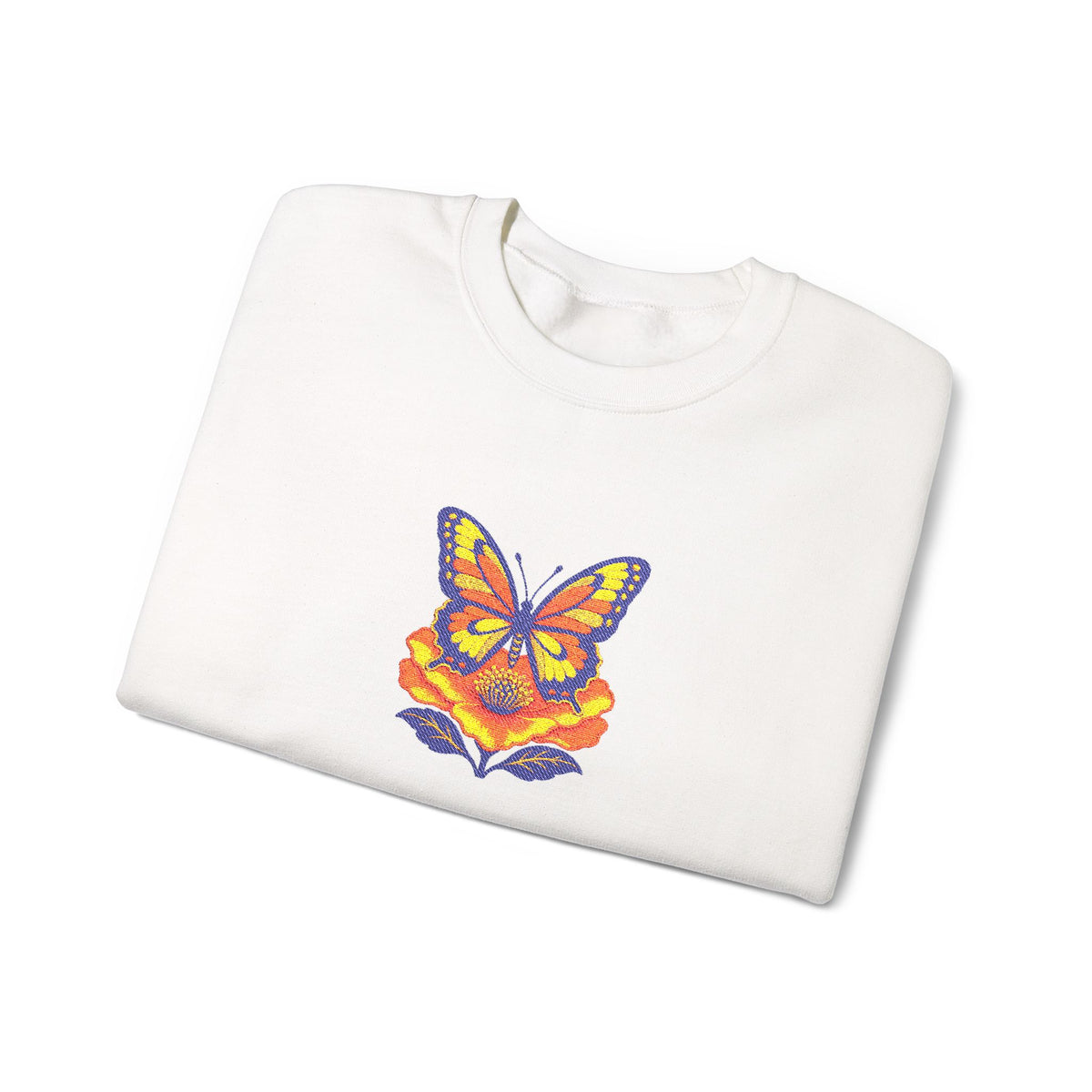 Butterfly Fox Crewneck Sweatshirt — Embroidery Colorful Geometric Animal Design