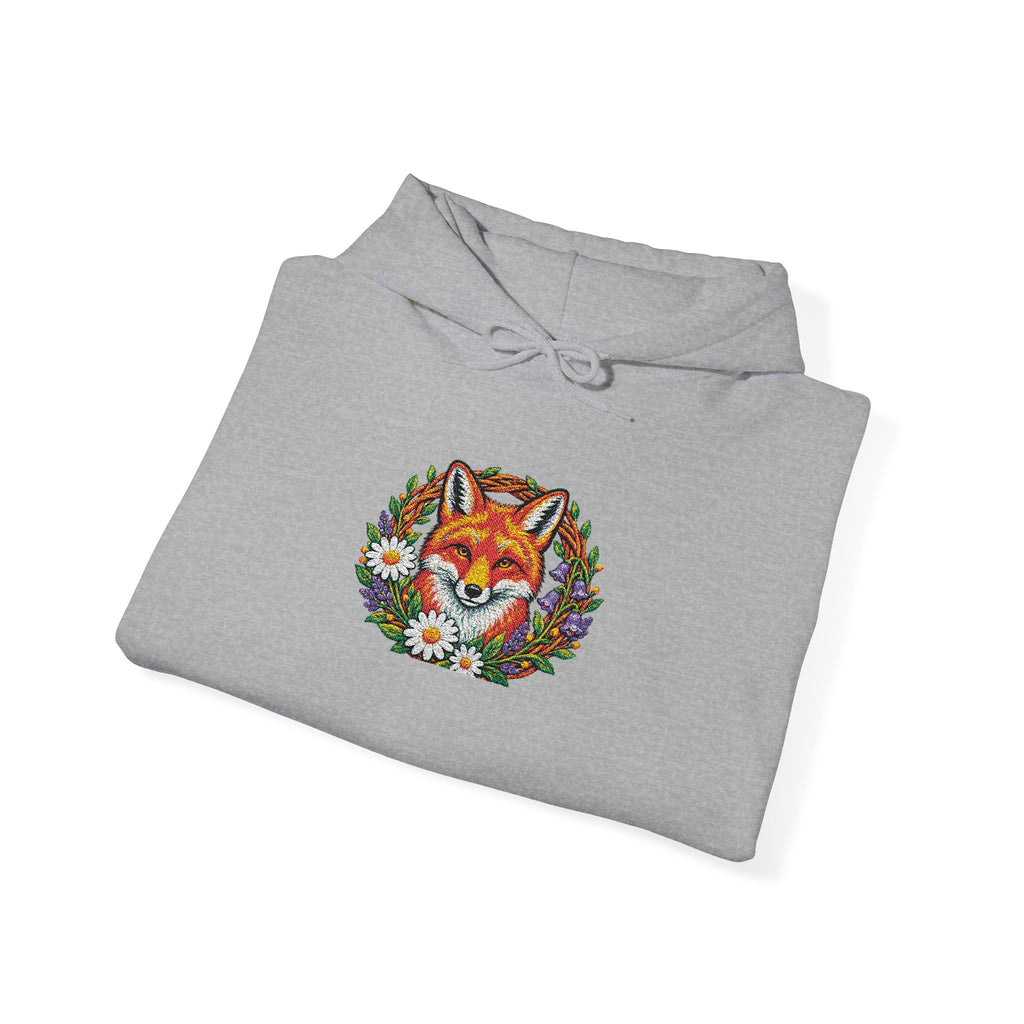 Embroidery Floral Fox Hoodie — Colorful Watercolor Animal Graphic Sweatshirt