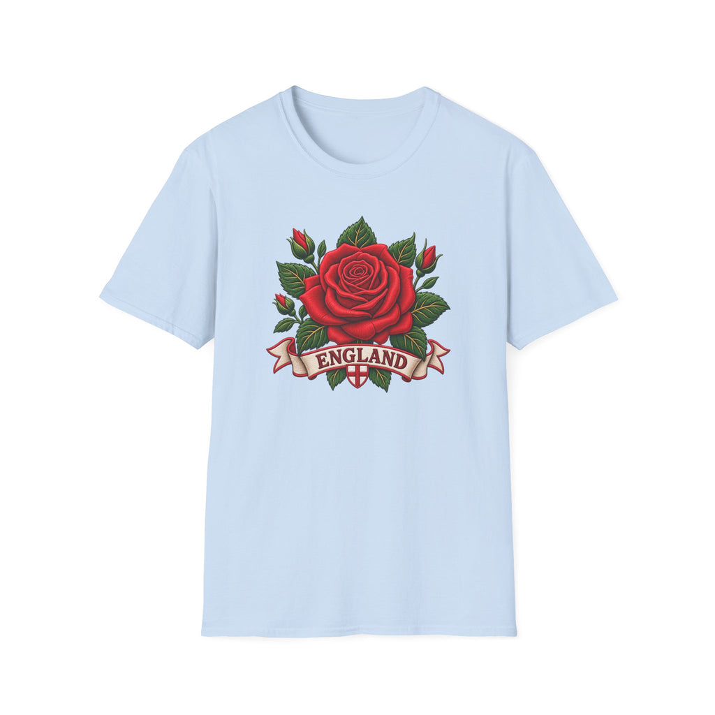 England Rose T-Shirt — Vintage Red Rose Floral Crest Tee