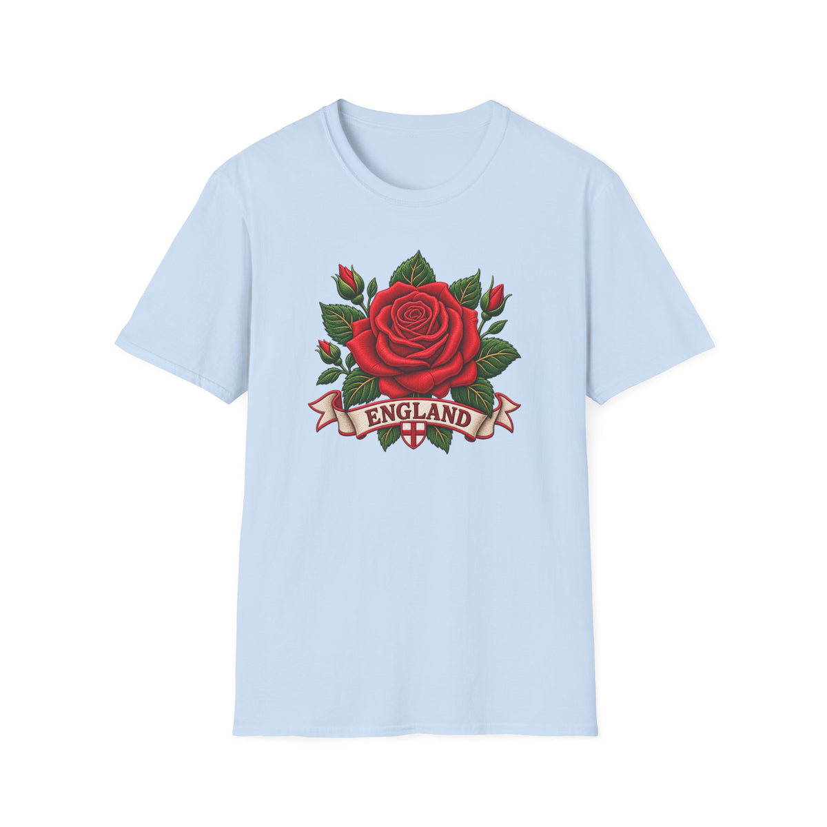 England Rose T-Shirt — Vintage Red Rose Floral Crest Tee