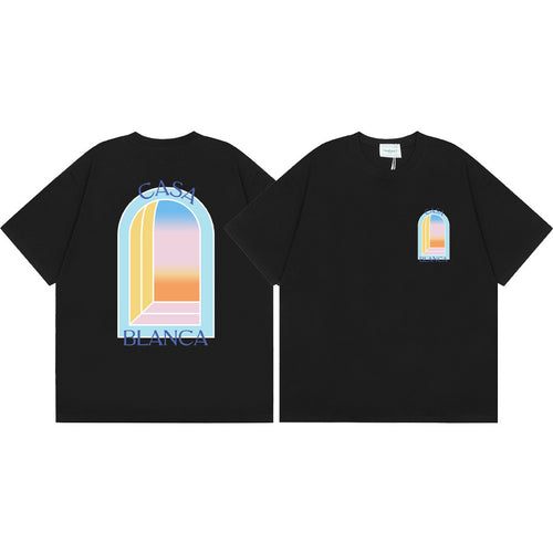 Afnan Female's Casablanca City Landmarks Modern Art T-Shirt – Loose Short Sleeve Cotton Tee