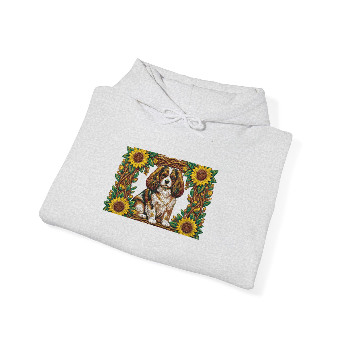 Embroidery Cavalier King Charles Spaniel Sunflower Hoodie - Floral Dog Lover Sweatshirt