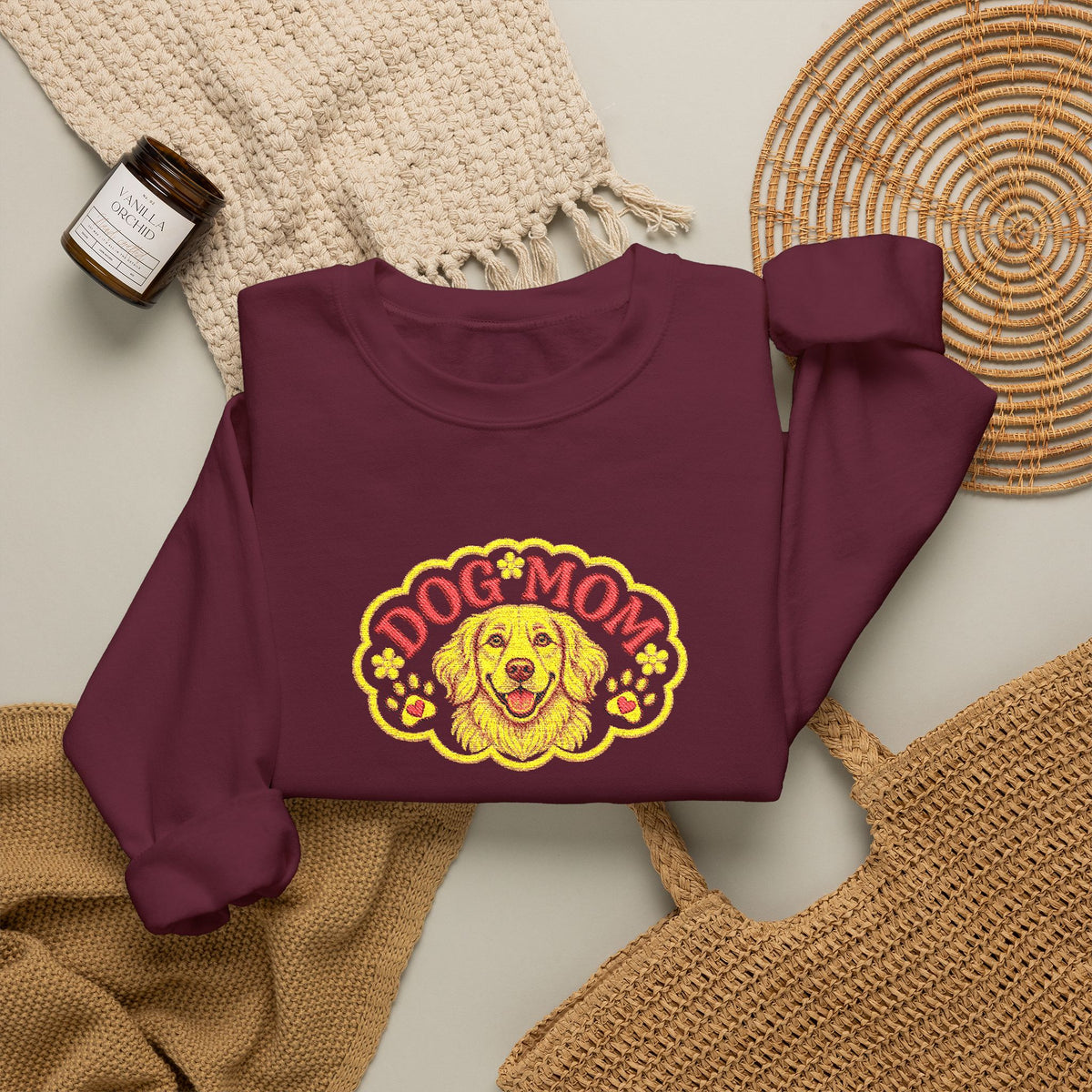 Embroidery Dog Mom Crewneck Sweatshirt — Vintage Golden Retriever Graphic