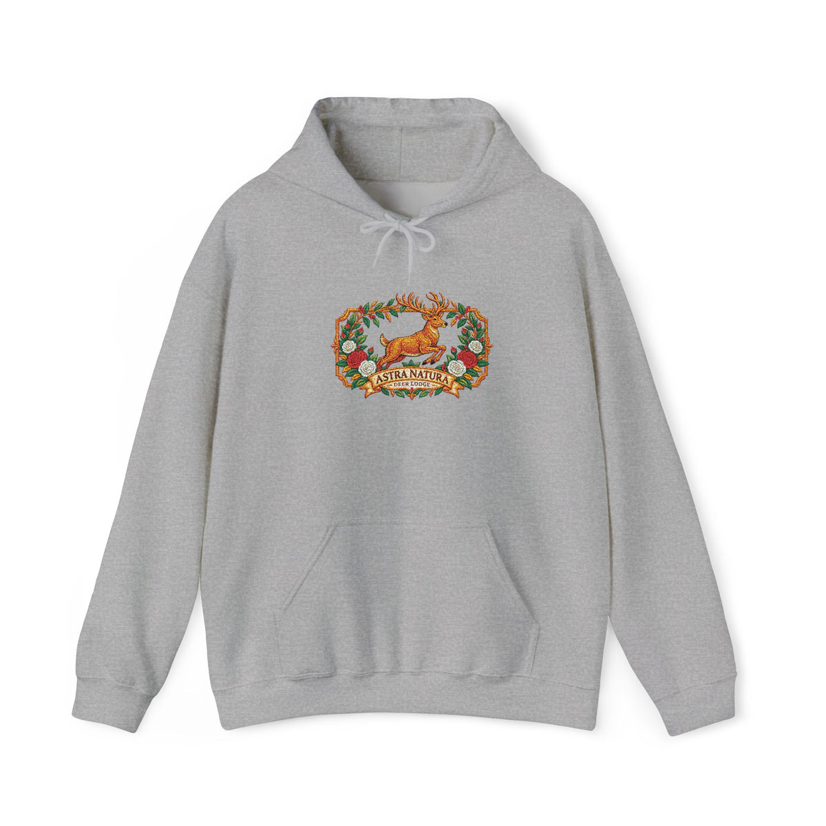 Embroidery Deer in Field  Mosaic Hoodie — Colorful Tribal Deer Graphic Pullover