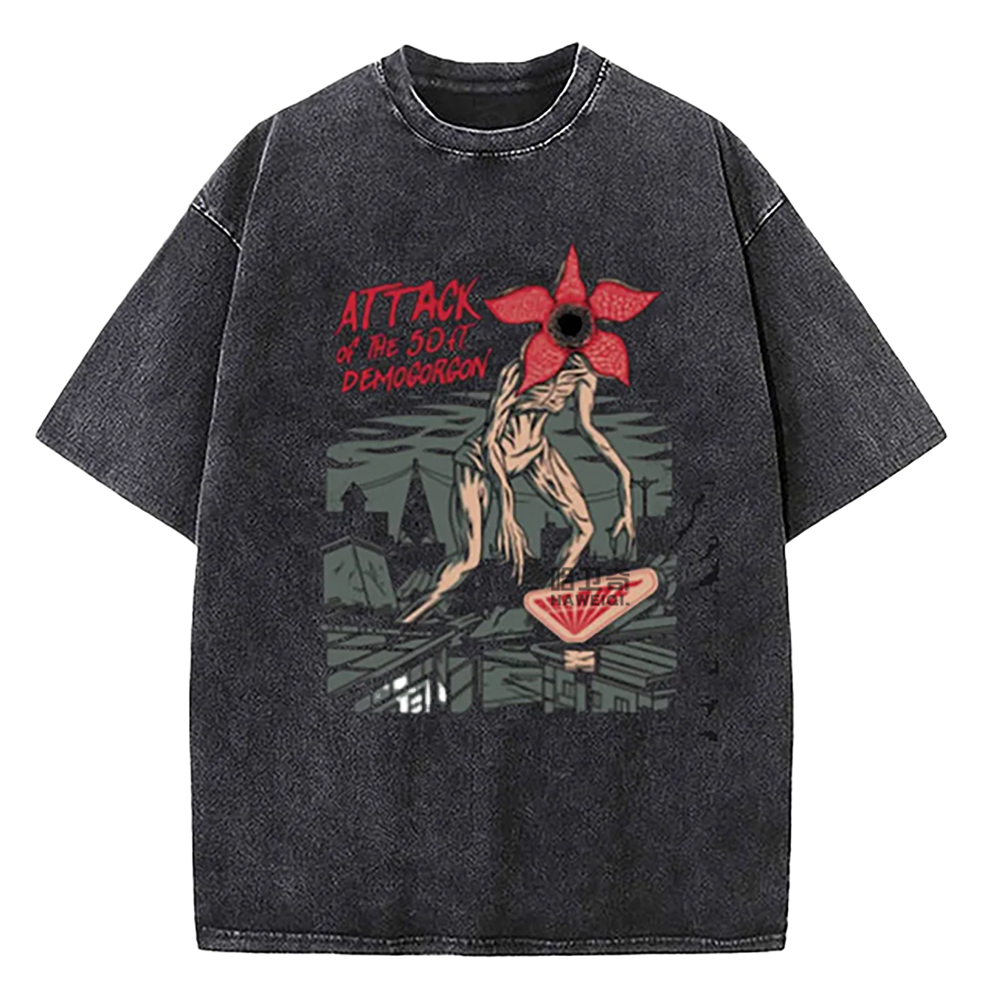 Retro Washed Cotton T-Shirts with Character Print