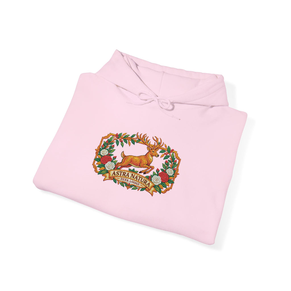 Embroidery Deer in Field  Mosaic Hoodie — Colorful Tribal Deer Graphic Pullover