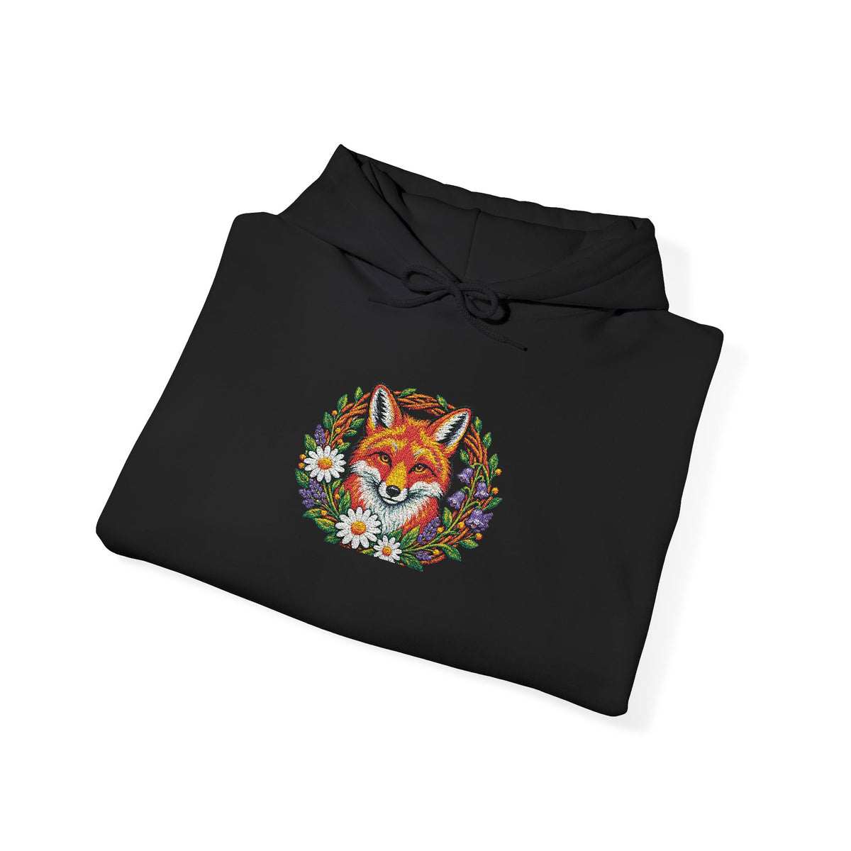 Embroidery Floral Fox Hoodie — Colorful Watercolor Animal Graphic Sweatshirt