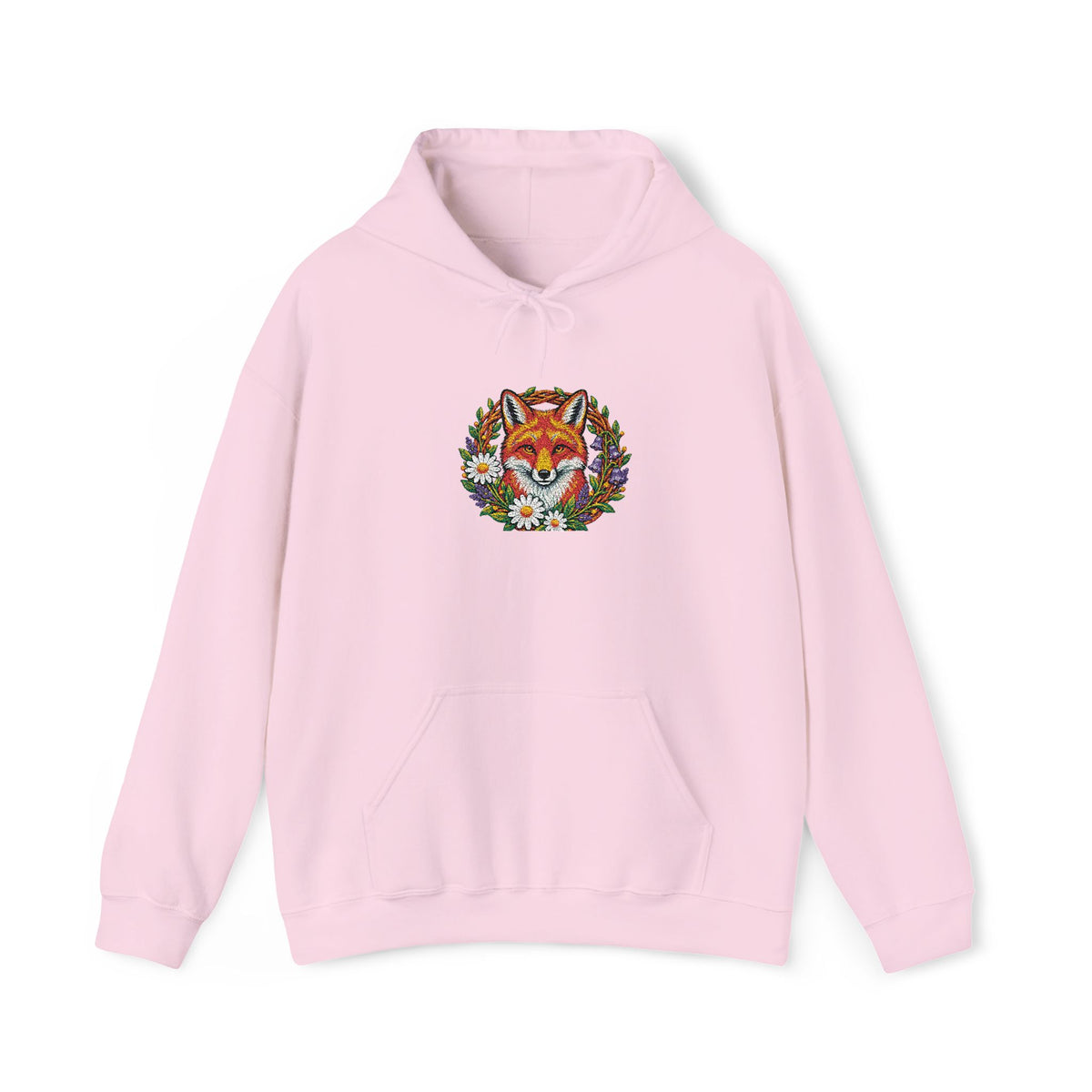 Embroidery Floral Fox Hoodie — Colorful Watercolor Animal Graphic Sweatshirt