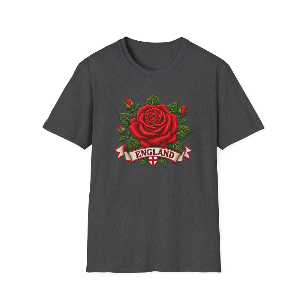 England Rose T-Shirt — Vintage Red Rose Floral Crest Tee