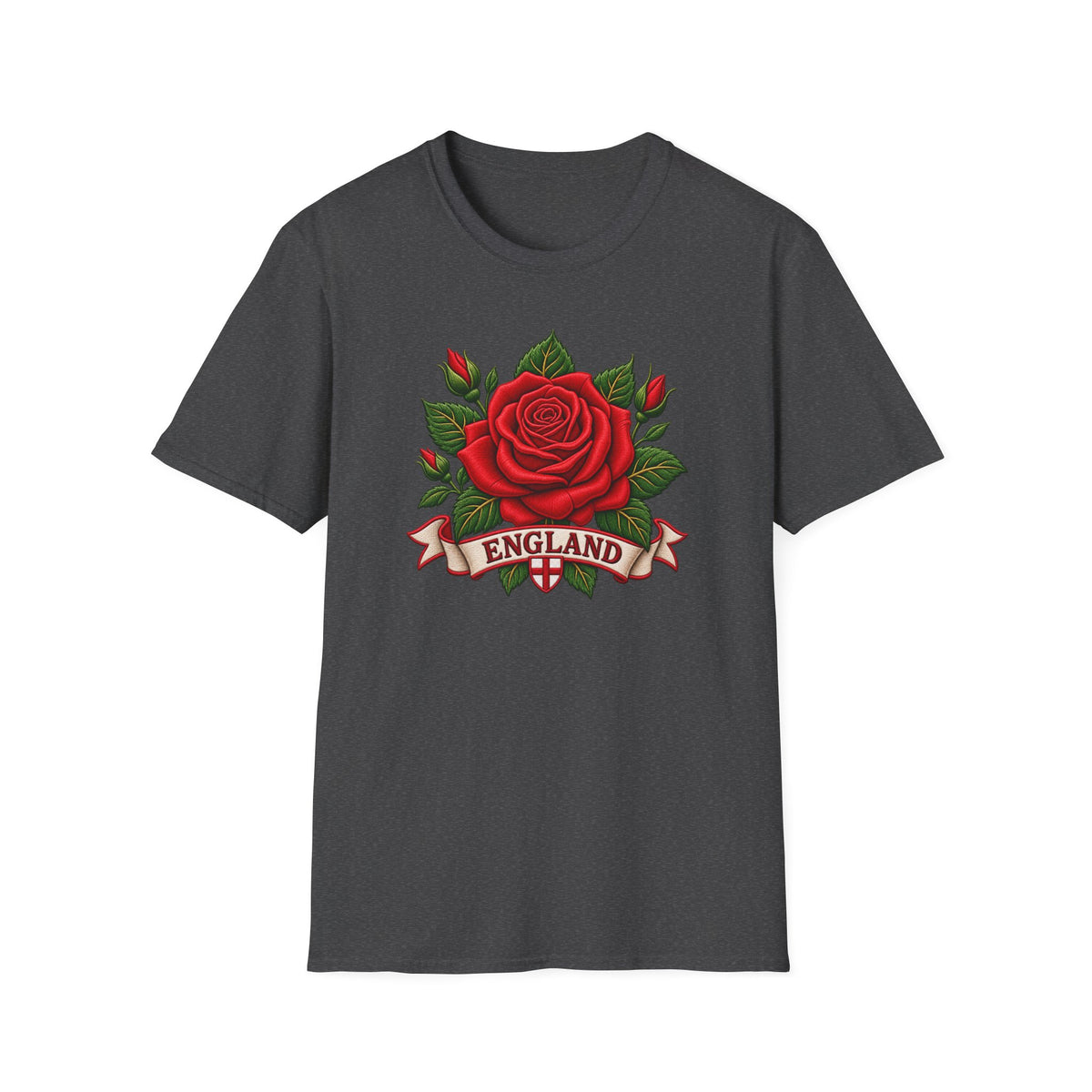 England Rose T-Shirt — Vintage Red Rose Floral Crest Tee