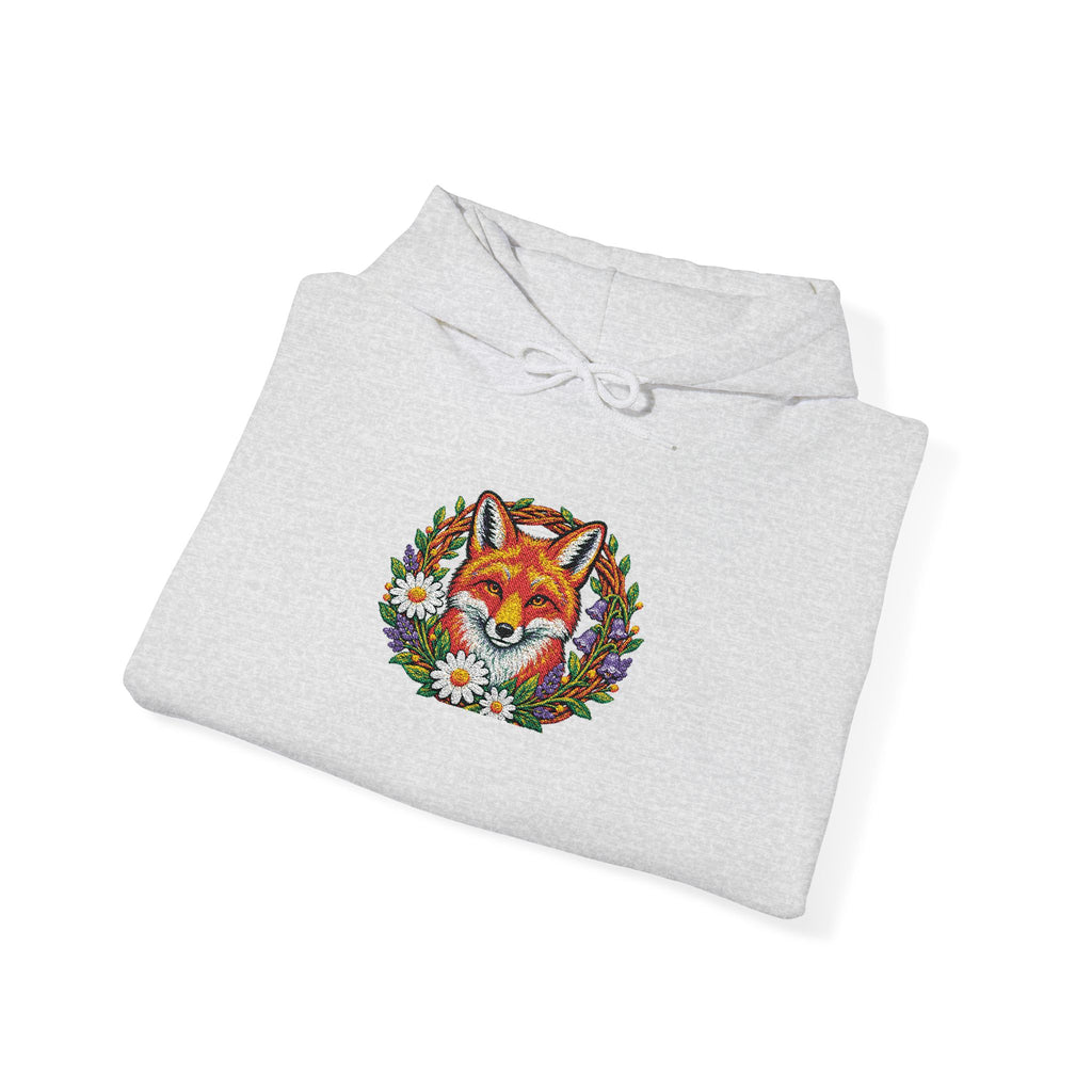 Embroidery Floral Fox Hoodie — Colorful Watercolor Animal Graphic Sweatshirt