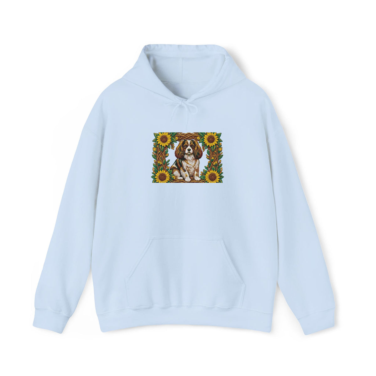 Embroidery Cavalier King Charles Spaniel Sunflower Hoodie - Floral Dog Lover Sweatshirt
