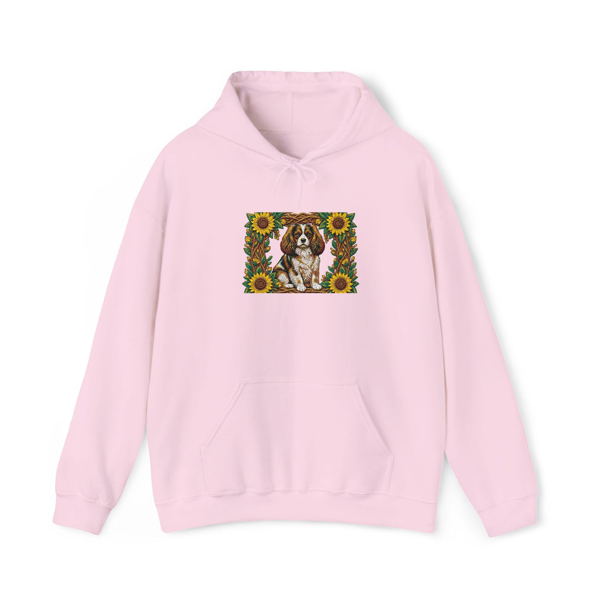 Embroidery Cavalier King Charles Spaniel Sunflower Hoodie - Floral Dog Lover Sweatshirt